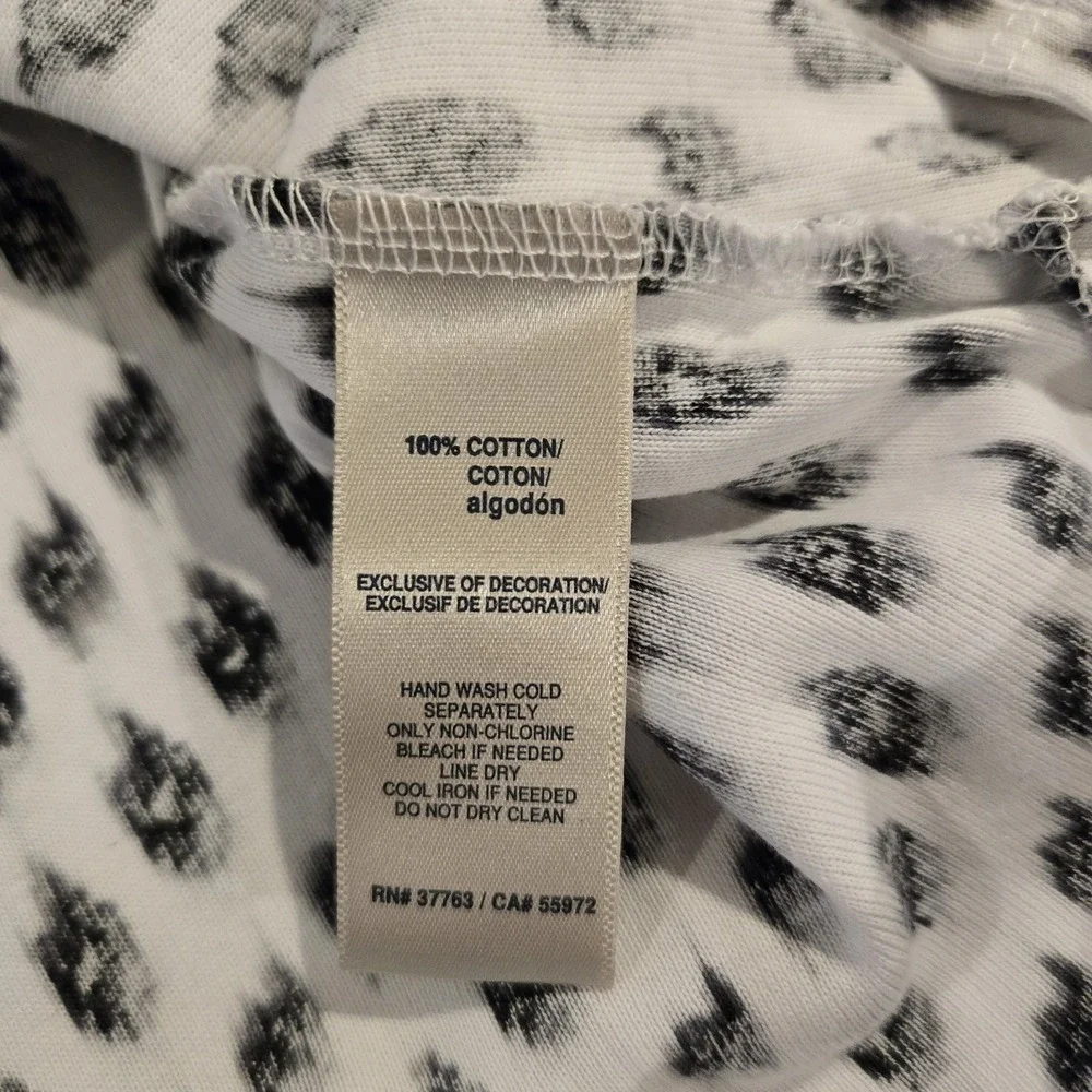 Rafaella Ladies Top White w/ Black Blurred Dots Embroidered Collar Side Slits XL